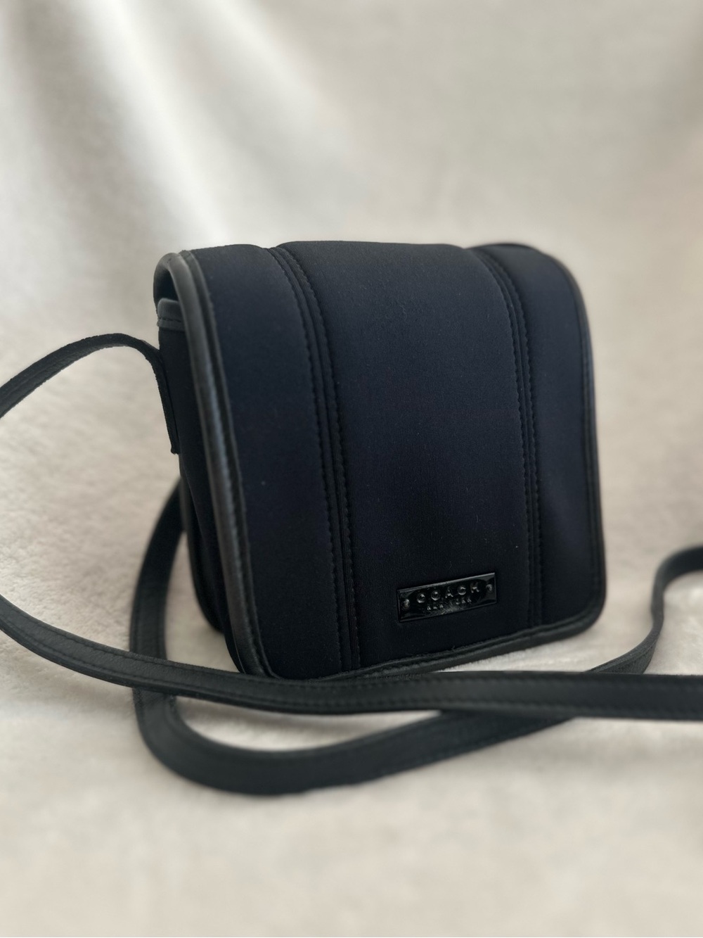 Vintage 1998 COACH Neo Mini Flap Black Neoprene Crossbody Bag 6213 Minimalist